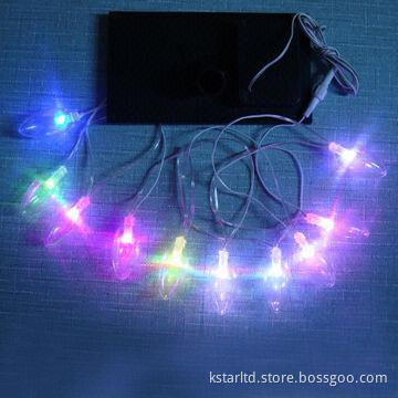 Solar String Lights with Candle Lamp, 10pcs RGB LED, 2m Lead-in Cable, Outdoor Use